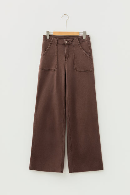 Dark Brown Retro Washed Patch Pocket Loose Jeans