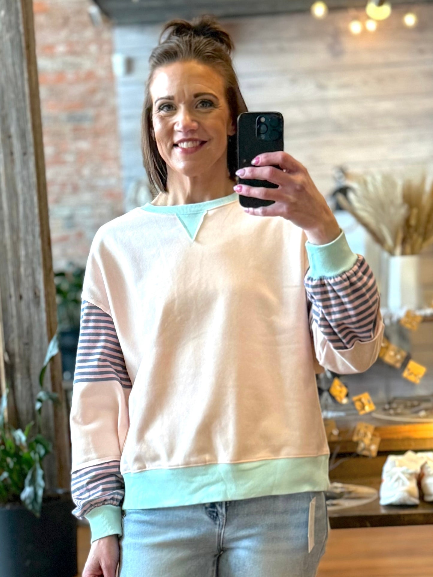THE DOLLY- COLOR BLOCK PATCH SPLIT HEM SWEATSHIRT