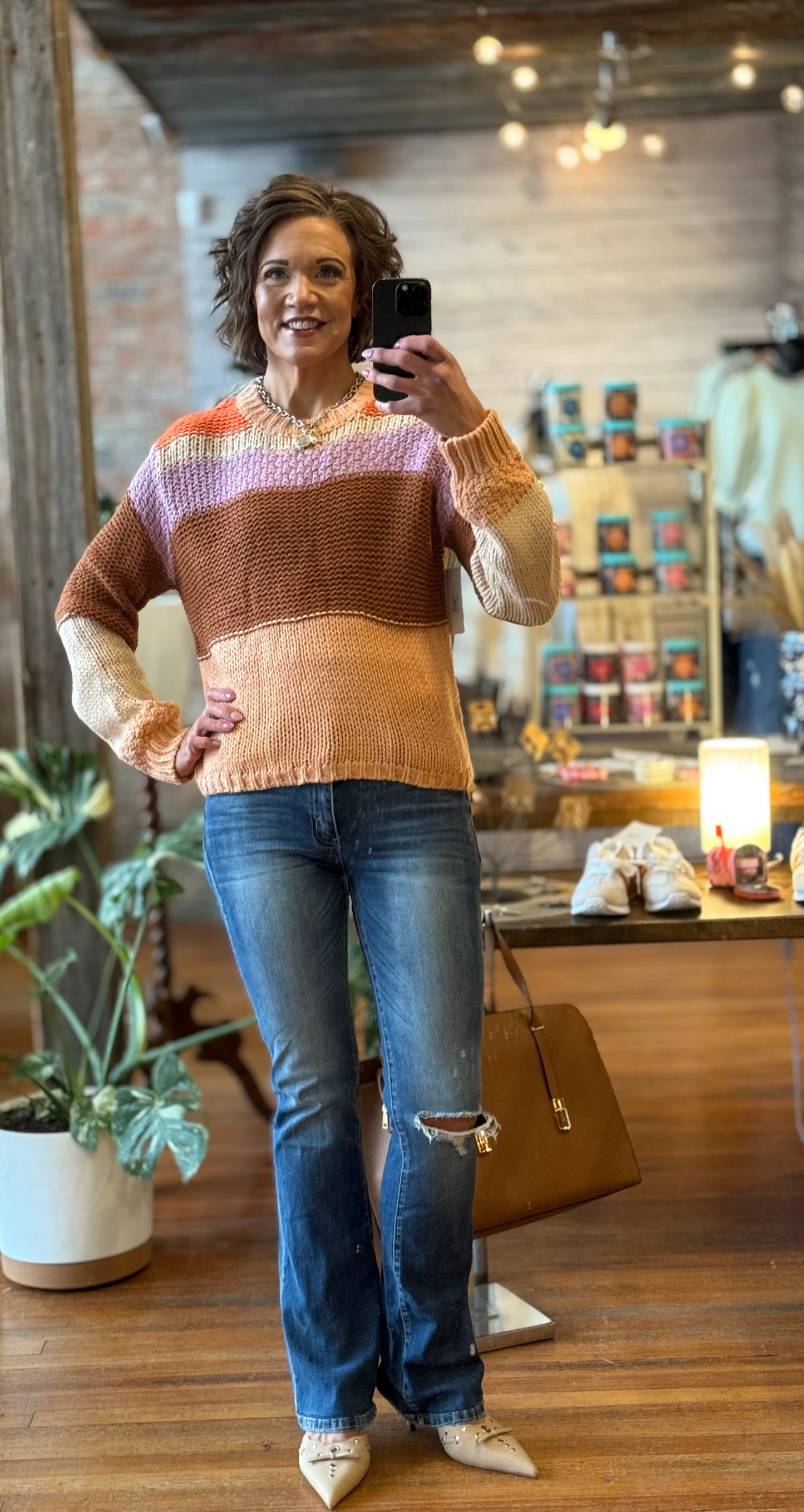 THE COY- COLOR BLOCK DROP SHOULDER SWEATER