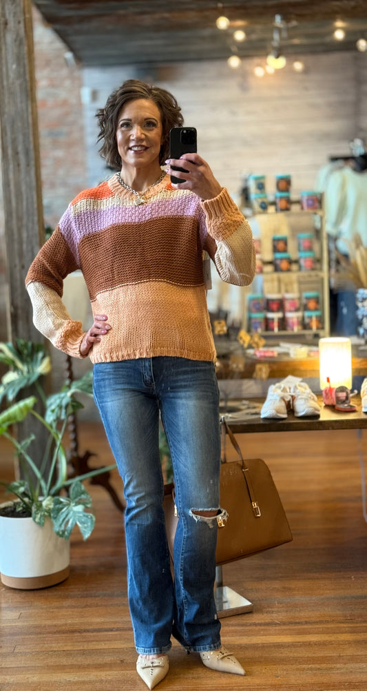 THE COY- COLOR BLOCK DROP SHOULDER SWEATER
