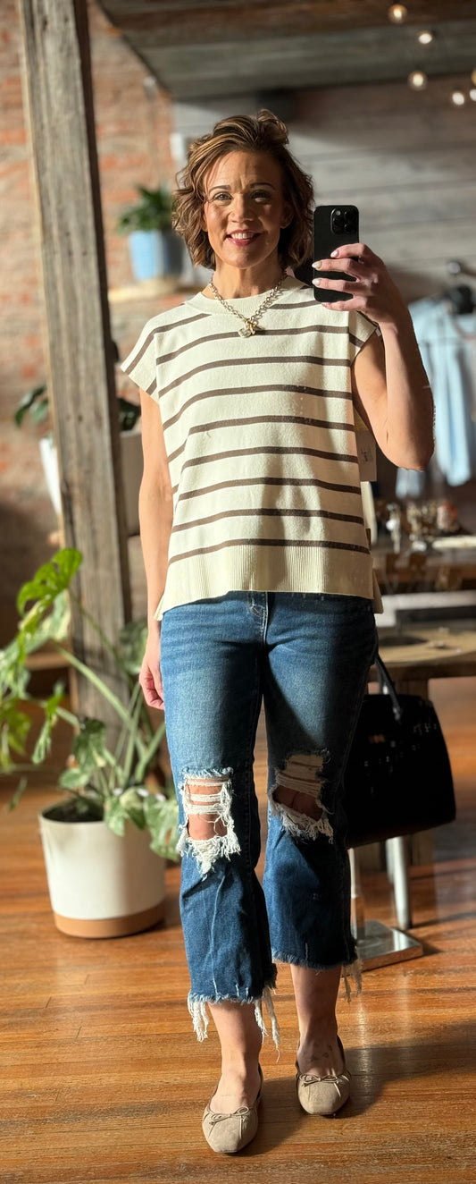 THE KATHY- SIDE SLIT SHORT SLEEVE SWEATER