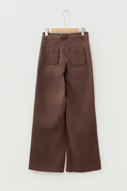 Dark Brown Retro Washed Patch Pocket Loose Jeans