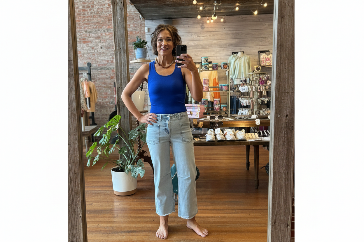 Royal blue tank top outfit